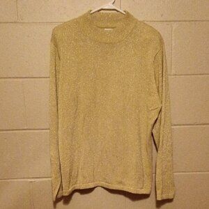 Vintage Yarnworks himmering Gold Turtleneck Sweater Should Pads Siz XL